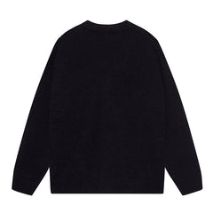 Cotton V-Neck Bones Cardigan Sweater Black