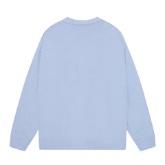 Cotton V-Neck Bones Cardigan Sweater Blue