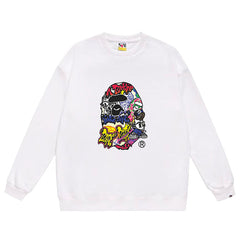 Ape Head Cartoon Pattern Print Sweatshirt