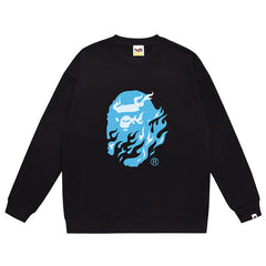 Ape Head Flame Print Crew Neck Sweatshirt