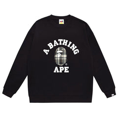 Ape Head Plaid Pattern Print Sweatshirt