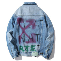 Hand drawn doodle rendering arrow distressed denim jacket