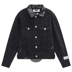 LANVIN Leather collar denim jacket