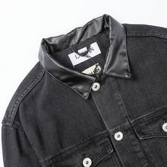 LANVIN Leather collar denim jacket