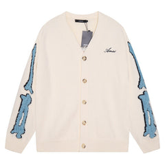 Cotton V-Neck Bones Cardigan Sweater