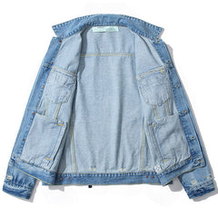 Hand drawn doodle rendering arrow distressed denim jacket