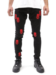 NODP Red Skulls Printed Black Jeans