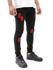 NODP Red Skulls Printed Black Jeans