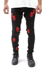 NODP Red Skulls Printed Black Jeans