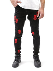 NODP Red Skulls Printed Black Jeans