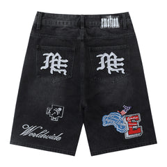 Embroidered Denim Shorts