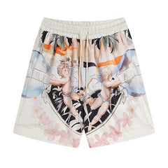 Straight-Leg Printed Silk-Twill Drawstring Shorts