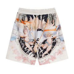 Straight-Leg Printed Silk-Twill Drawstring Shorts