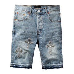 Purple Brand Diamond Denim Shorts #5098