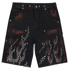 Hellstar Diamond Embellished Denim Shorts