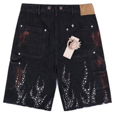 Hellstar Diamond Embellished Denim Shorts
