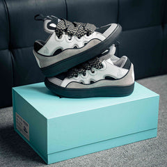 Lanvin Leather Curb Sneaker White & Grey