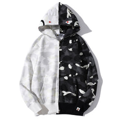 BAPE Fluorescence Colorblock Camo Shark Zipper Hoodie