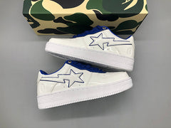 A BATHING APE Bape white & navy patent leather sneakers