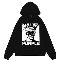 Purple Brand Logo Pattern Printed Hoodie