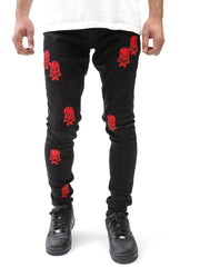 Red Skulls Printed Black Jeans