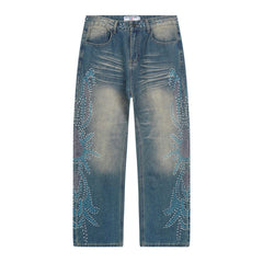Rhinestone Pattern Jeans #V801