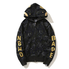 Bape Black Gold Shark Camouflage Hoodies