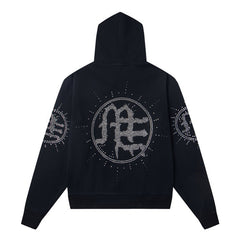 MIXED EMOTION Rhinestone-Emblazoned Logo Hoodie