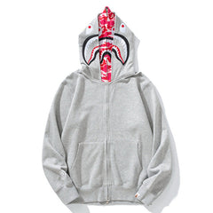 BAPE Double-hat Big Camo Shark Hoodies Grey