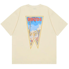 RHUDE Rhude Oil Painting Clock Coconut Tree Print T-Shirts