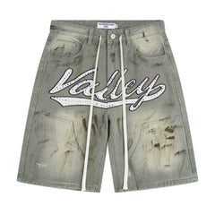 Rhinestone Pattern Denim Shorts #V806