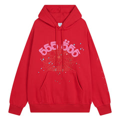 Sp5der 555555 Angel Number Hoodie-Red #8203