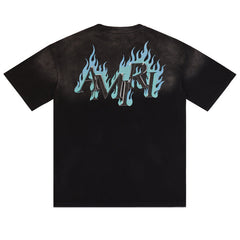 Flame Print Rhinestone Letter T-shirt